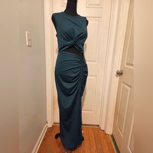 Halara Teal Ruched Cutout Dress